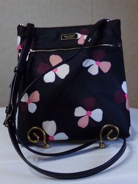 NWOT Rare: Kate Spade Dawn Floral Dusk Buds Nylon & Leather, Black Spade Lining
